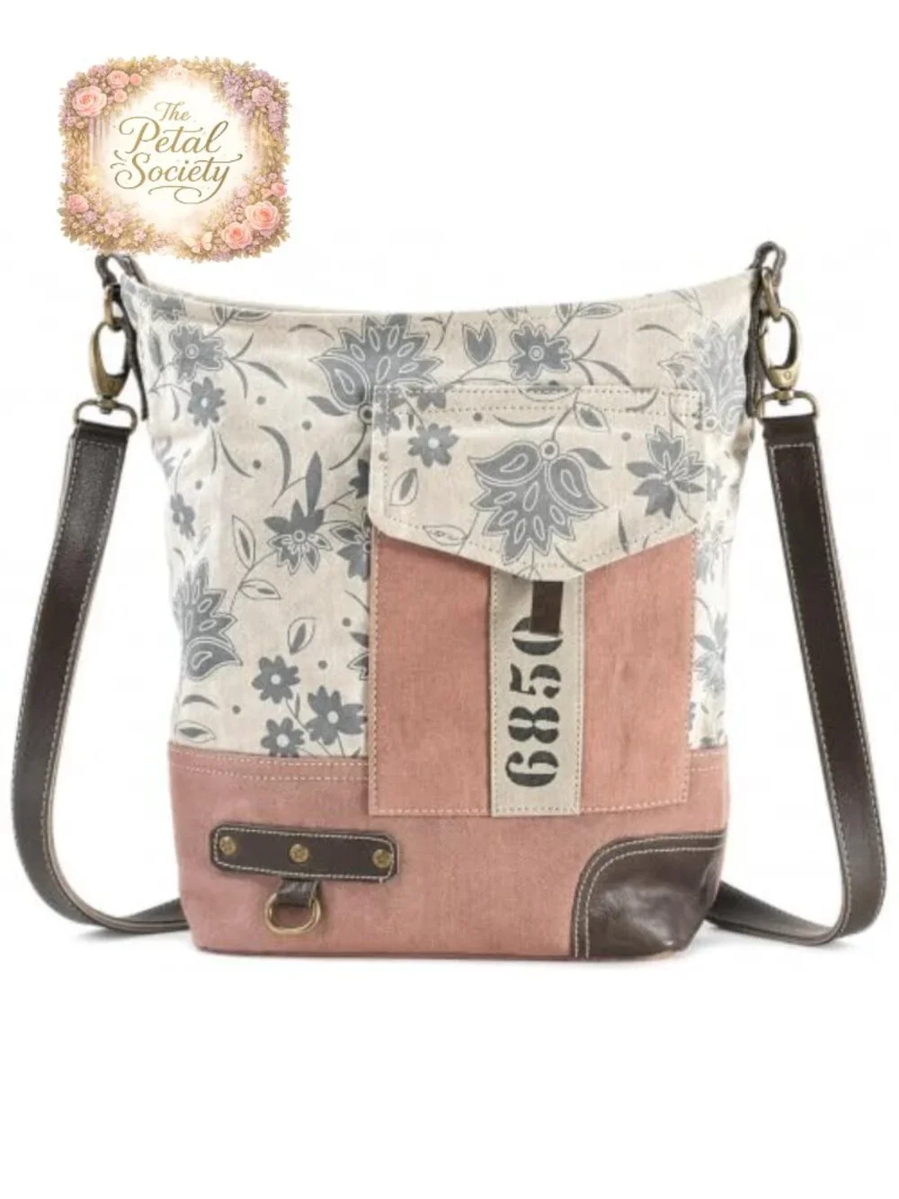 Upcycled Vintage Canvas & Leather Messenger Bag Crossbody